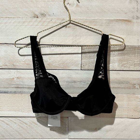 Black Leopard Mesh Triangle Bikini Top 34DD NWT - Picture 2 of 5